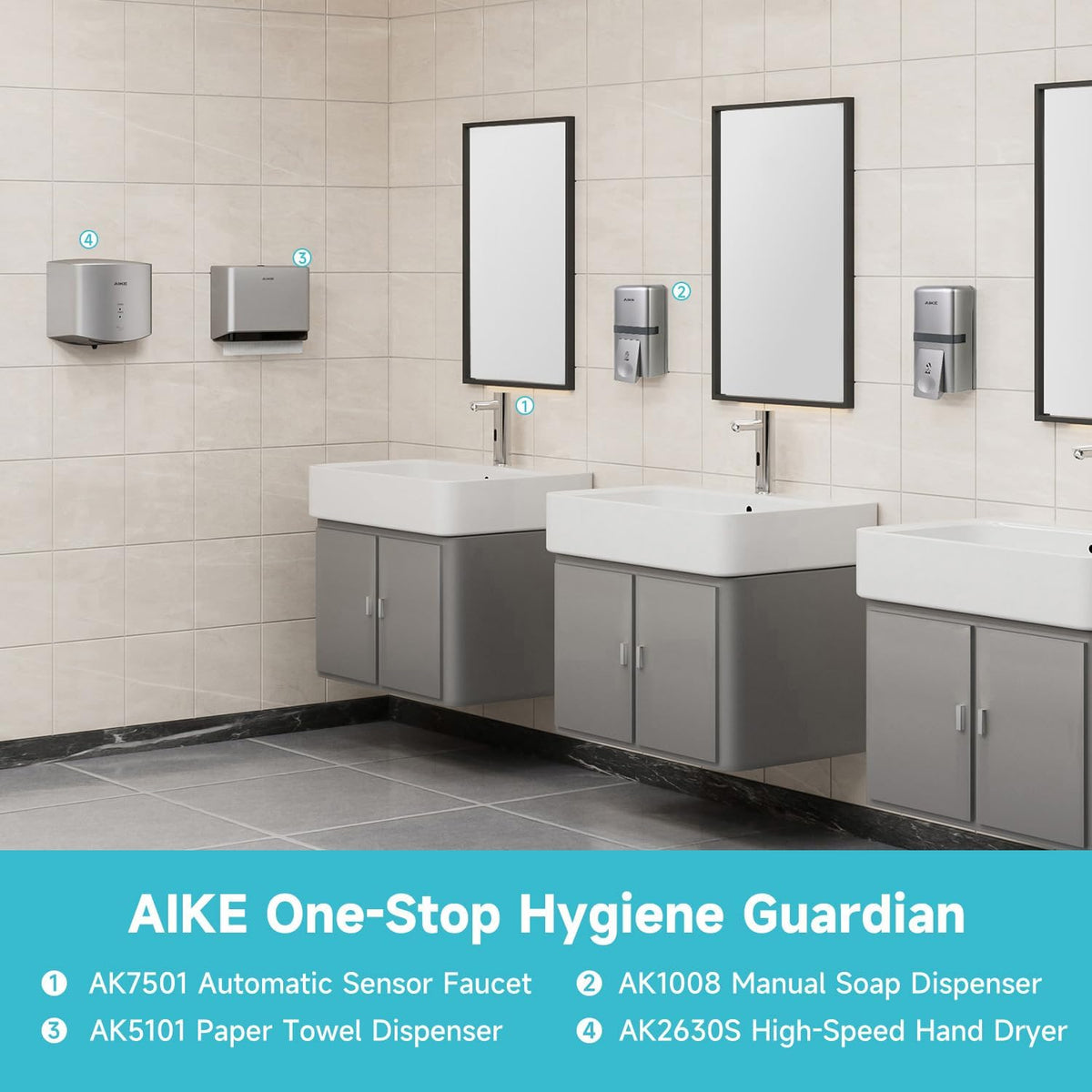 AIKE Wall Mount Liquid Soap Dispenser, 27oz Large Capacity with Extended Pump for Commercial