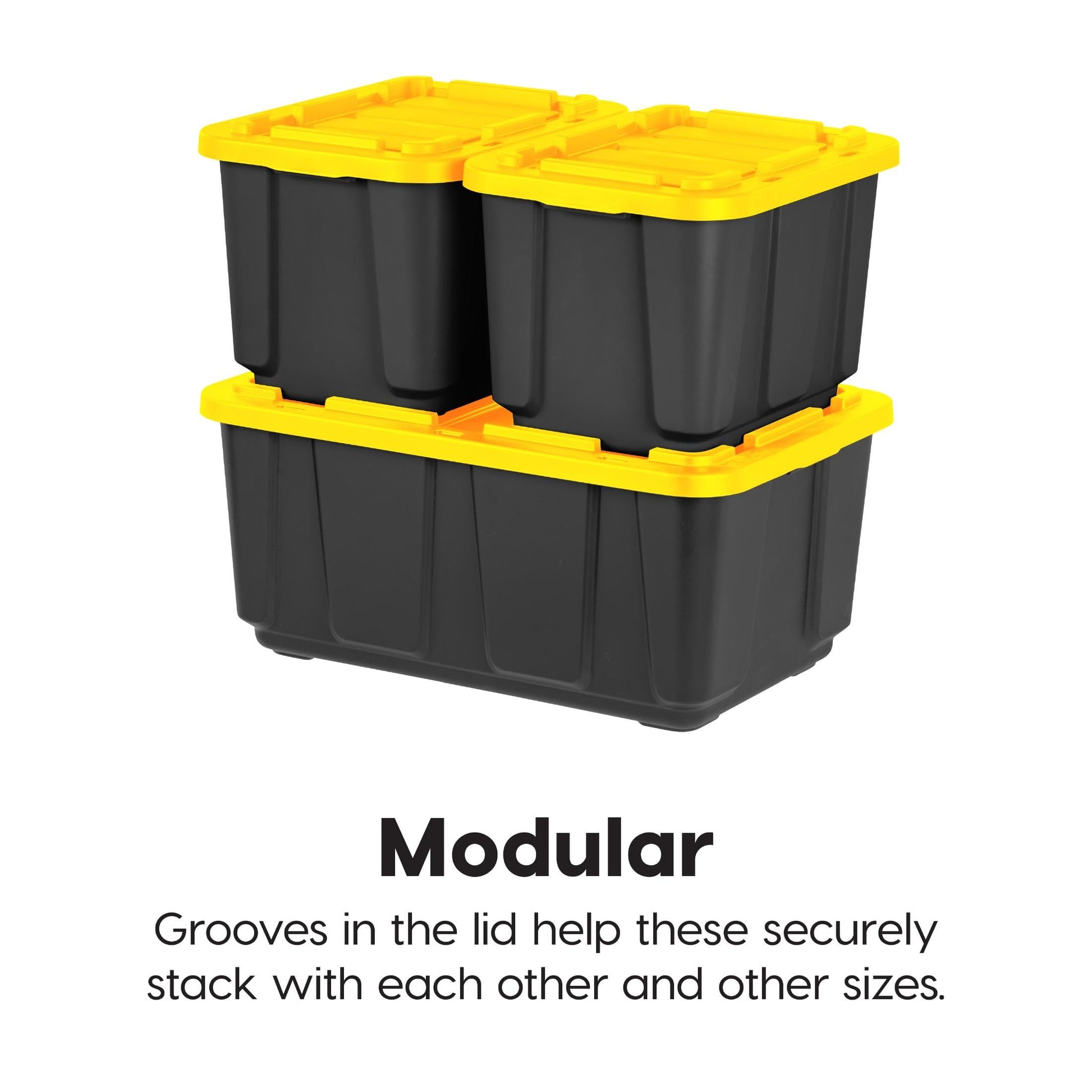 IRIS USA 2-Pack 27 Gal Heavy Duty Storage Tote Bins with Lids, Black/Yellow