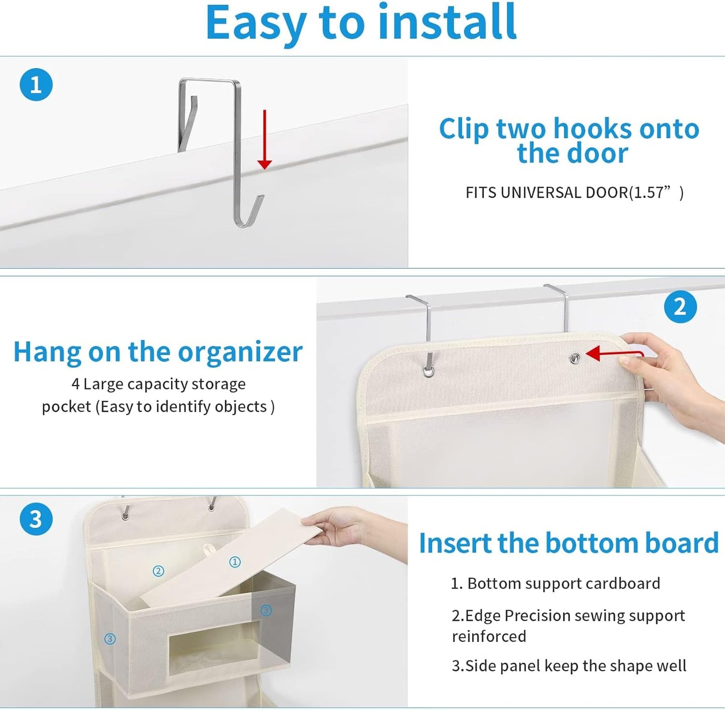 5-Shelf Over The Door Hanging Organizer with 2 Metal Hooks，5 Pocket Over The Door Wall Mount