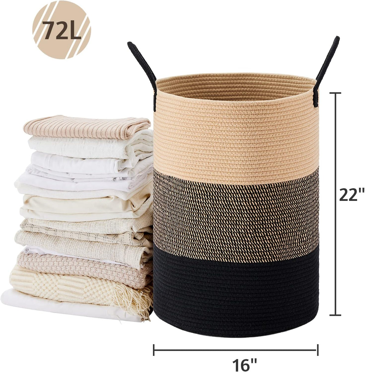 VIPOSCO Large Laundry Hamper, Tall Woven Rope Storage Basket for Blanket, Toys, Dirty Clothes in