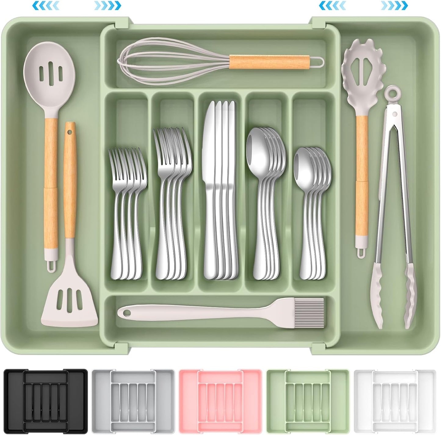 Extra Large Expandable Silverware Organizer, BPA-Free Food-Safe Cutlery Flatware Organizer, Kitchen