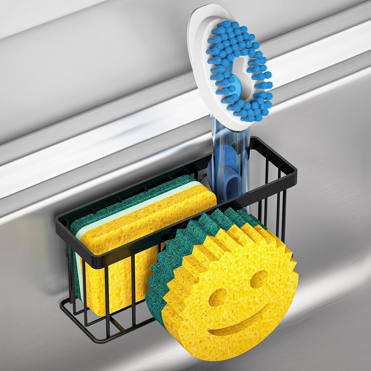 Sponge Holder Smiley Face,Sink Caddy,Sink Organizer with 2 Suction Cups/1 Adhesive Strips,Designed