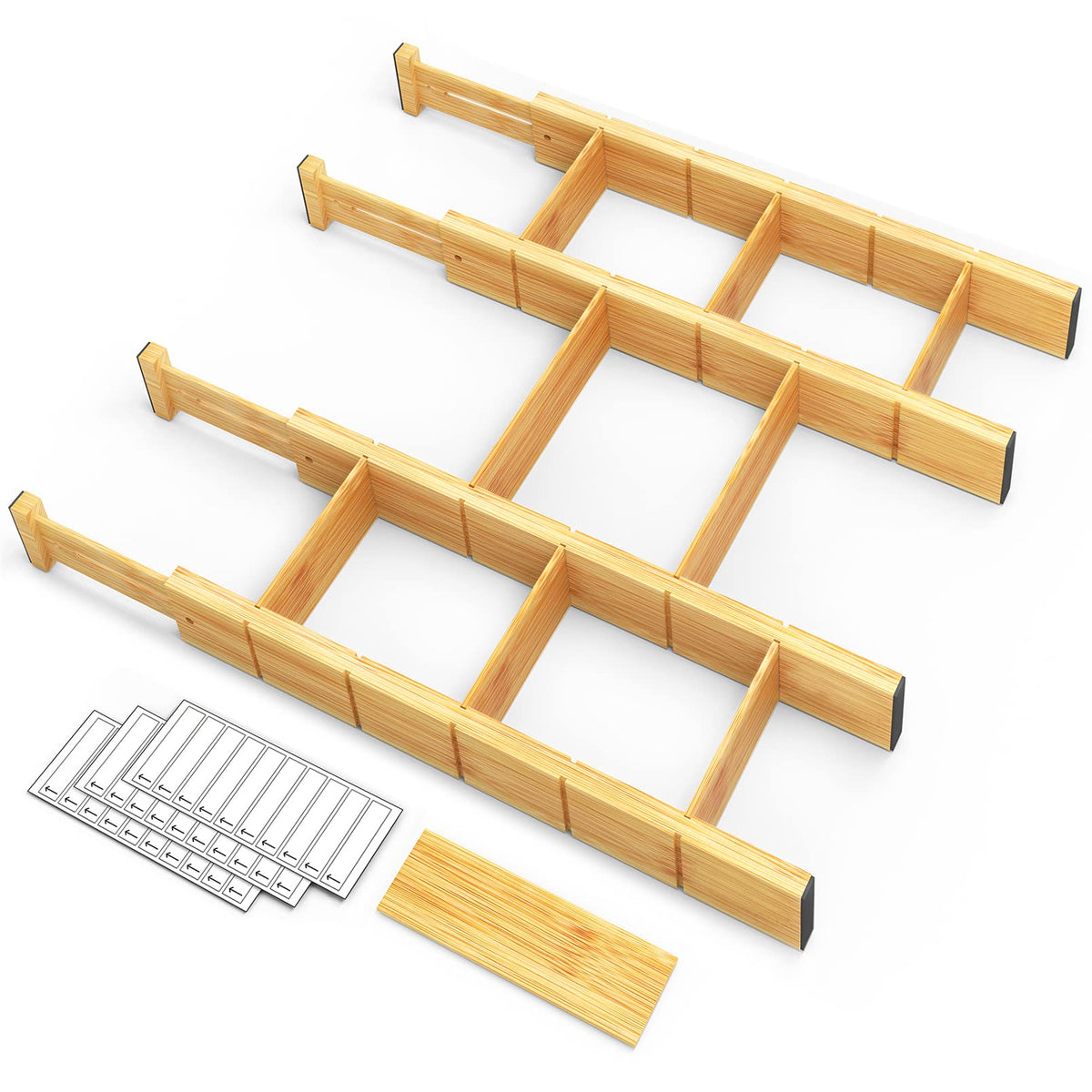SpaceAid Bamboo Drawer Dividers with Inserts and Labels, Natural