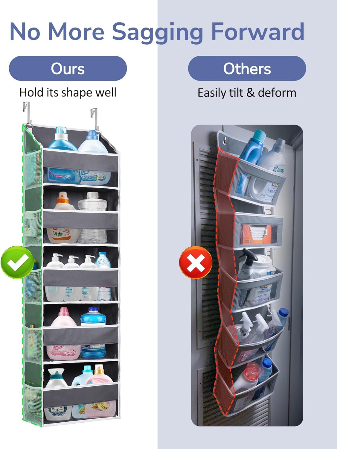 ULG 1 Pack Over Door Organizer with 5 Large Pockets 10 Mesh Side Pockets, 44 lbs Weight Capacity