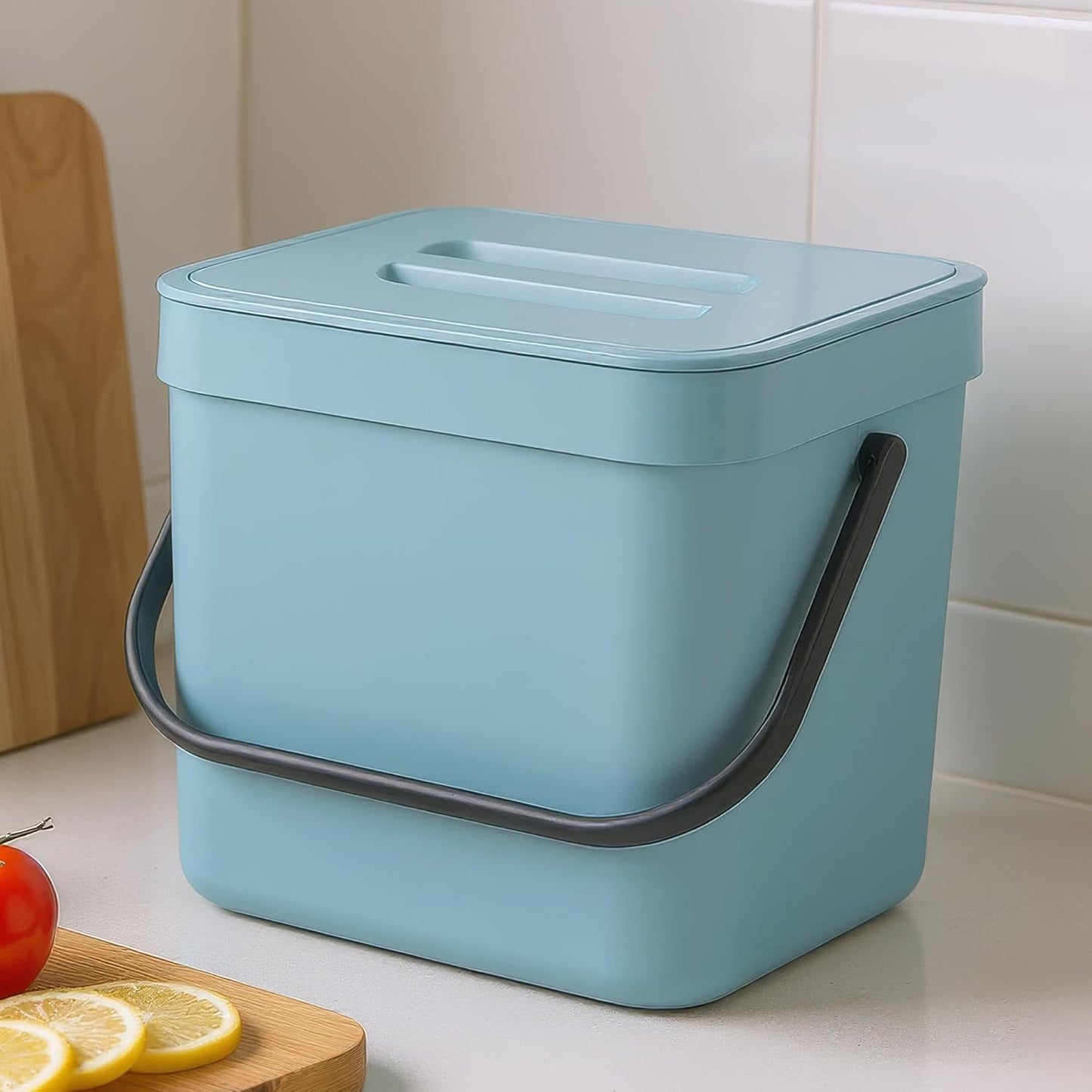 Kitchen Compost Bin - 1.8 Gallons Hanging Trash Can with Lid for Kitchen Cabinet Door, Under Sink