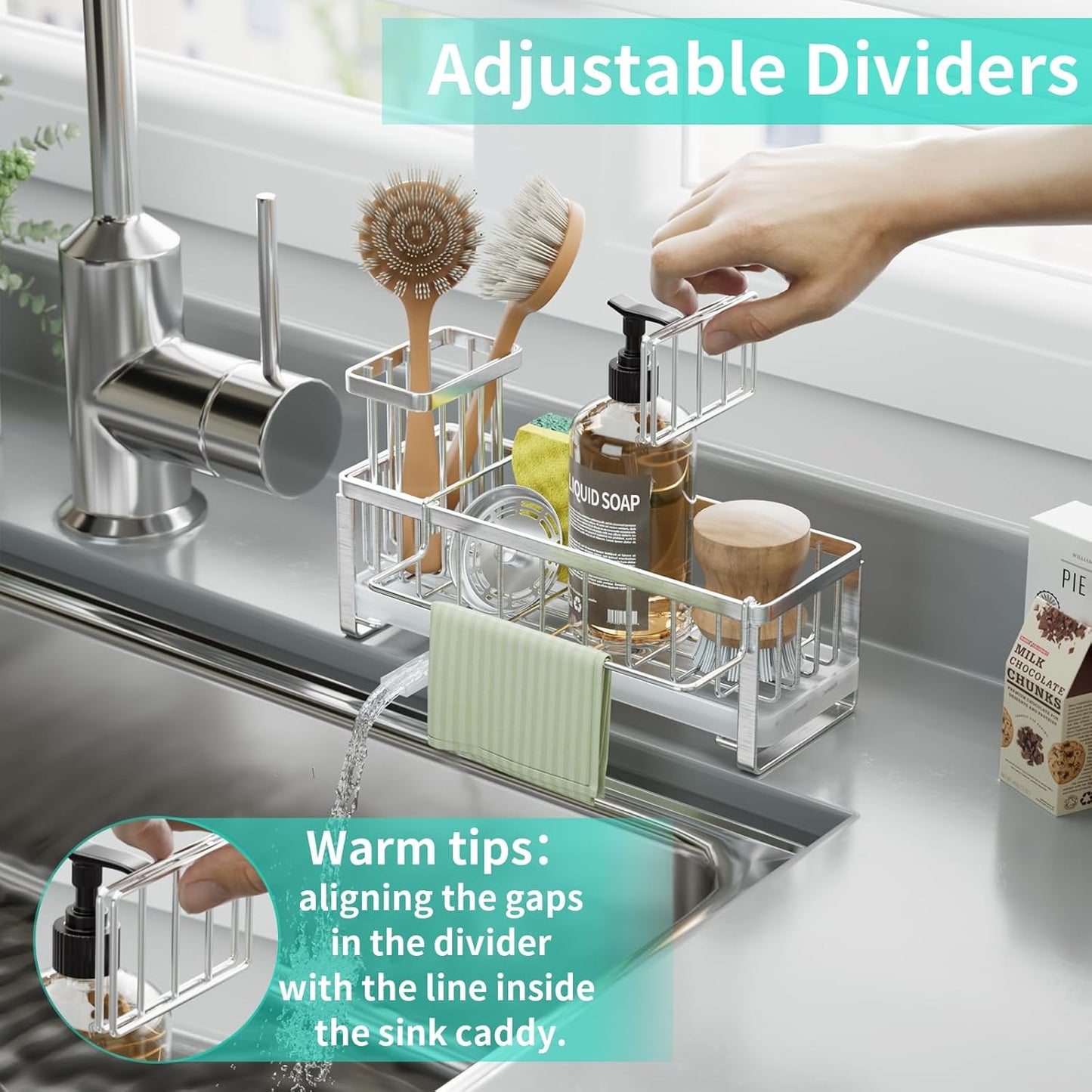 HapiRm Sponge Holder for Kitchen Sink - Self-draining Sink Caddy with Brush Holder and Dishcloth