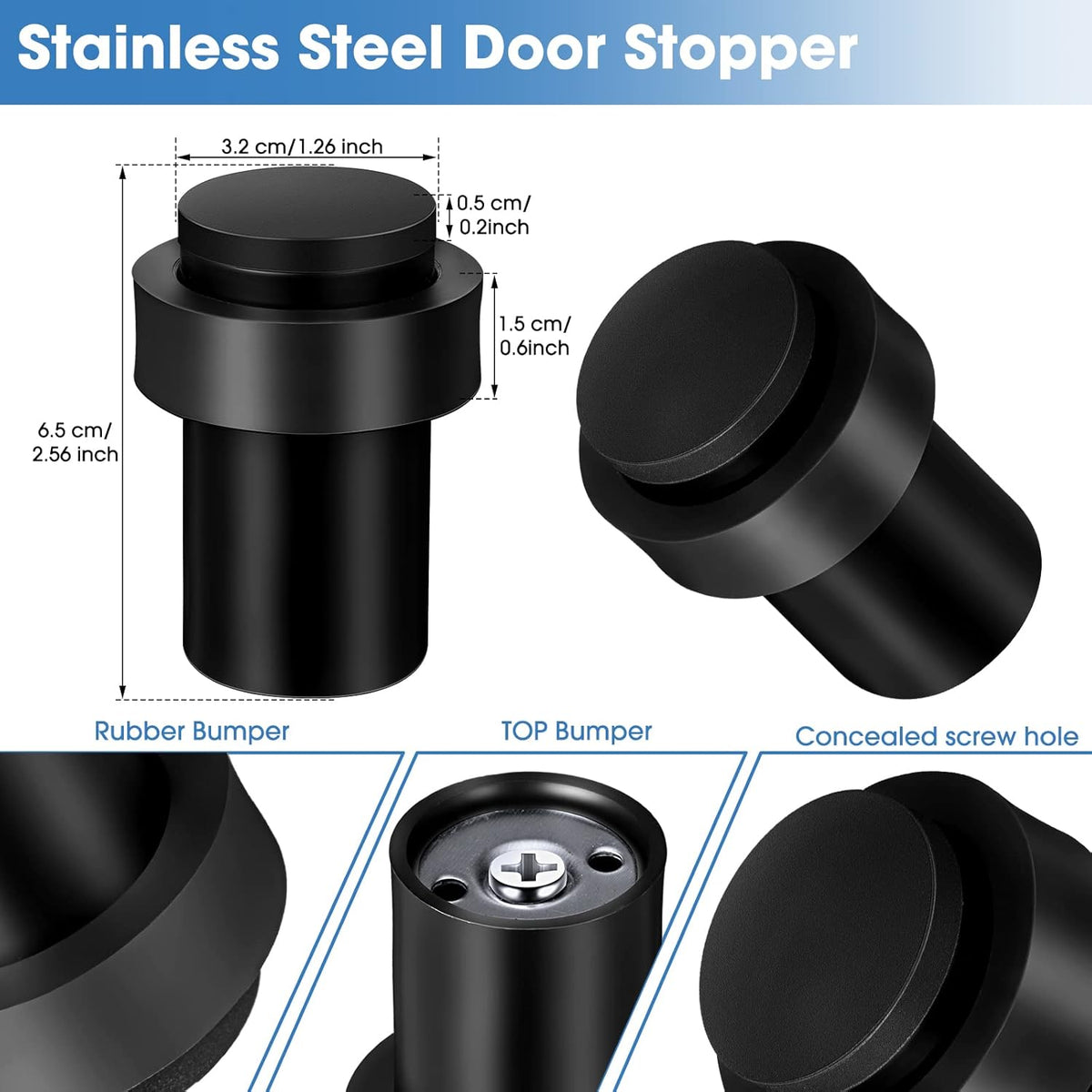 Chumia 10 Pcs Door Stopper Mounted Floor Stops Stainless Steel Cylindrical Stopper Modern