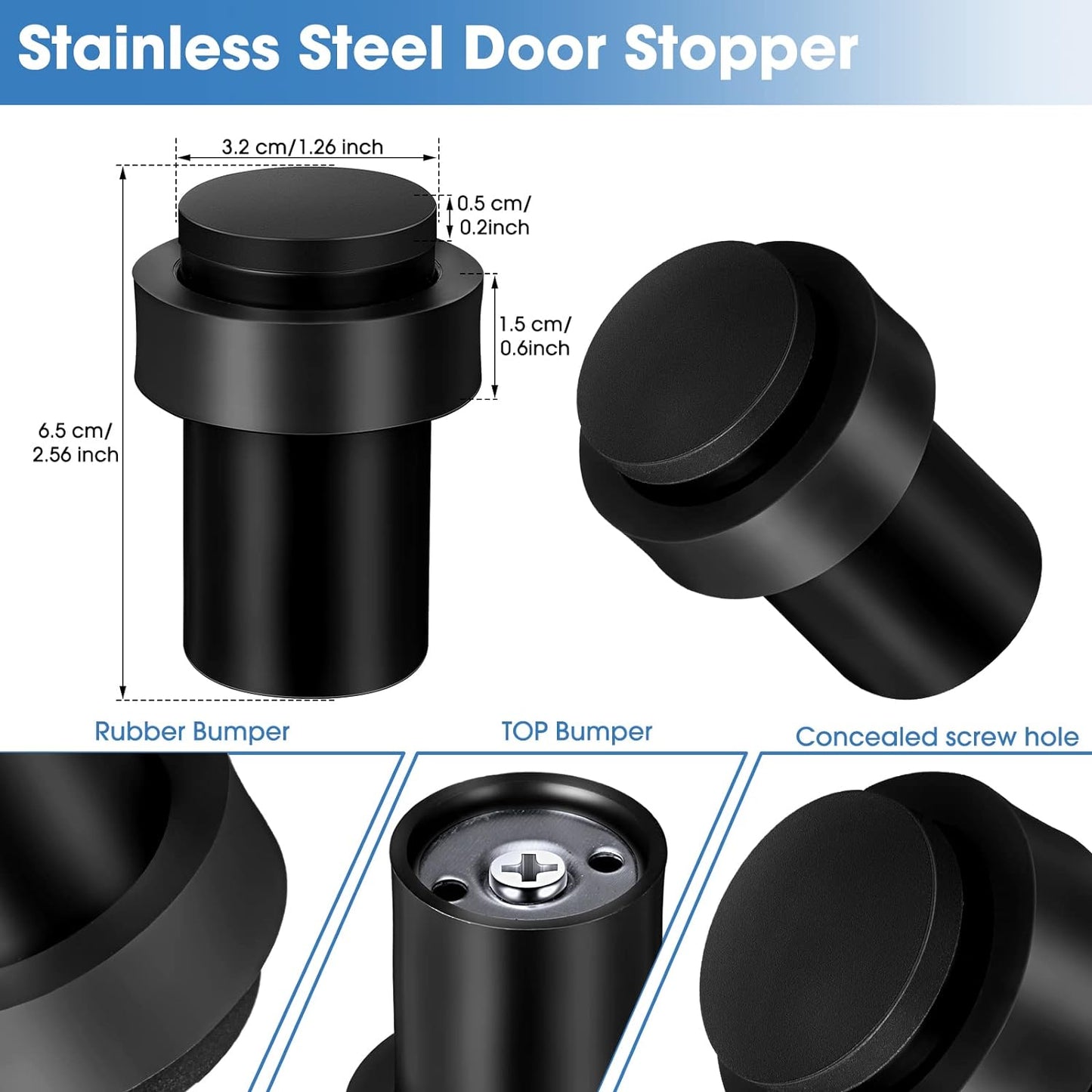 Chumia 6 Pcs Door Stopper Mounted Floor Stops Stainless Steel Cylindrical Stopper Modern Decorative