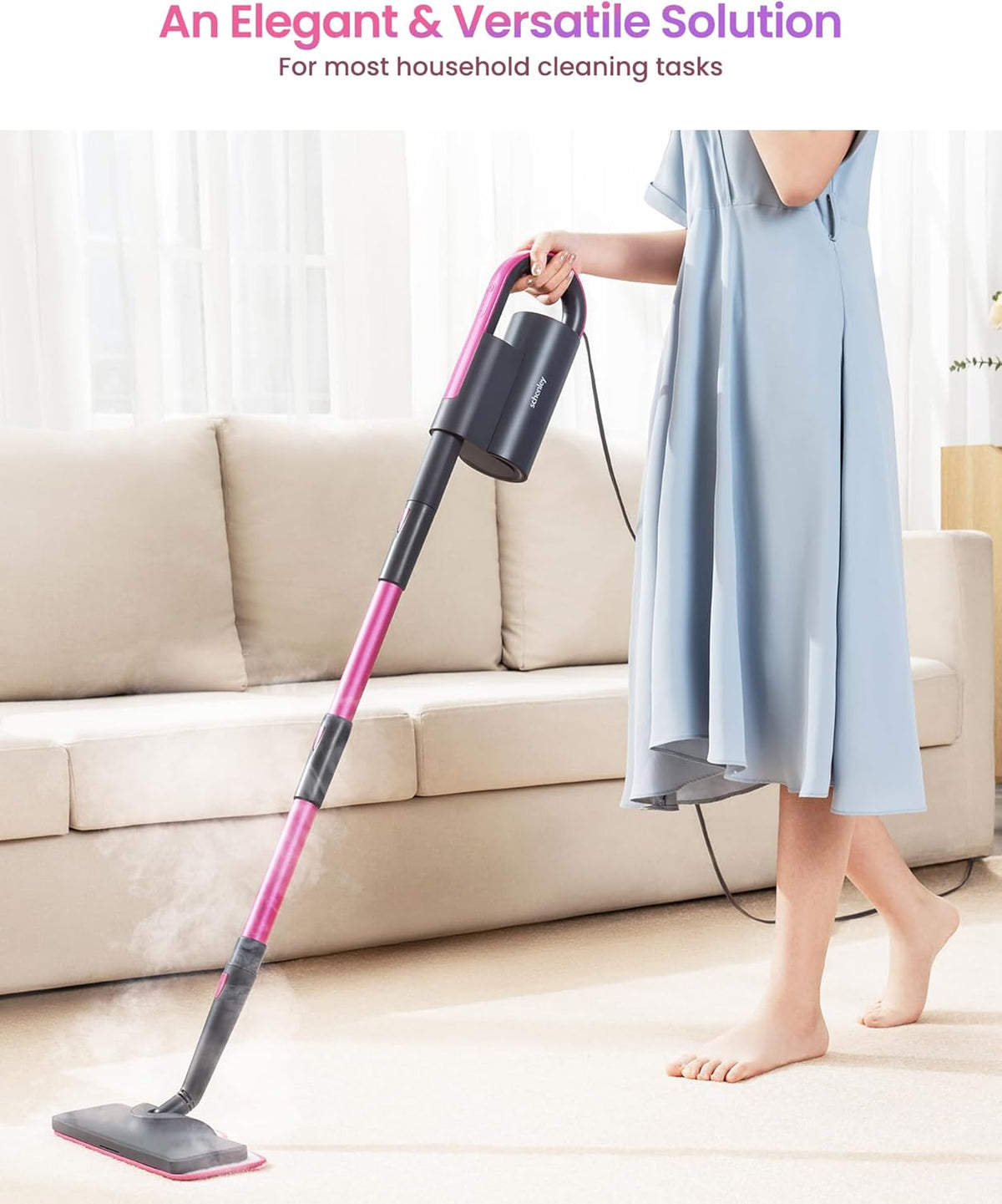 Schenley 19-in-1 Steam Mop Dual-Rod Design with Detachable Handheld Steamer for Walls, Grouts, Hard