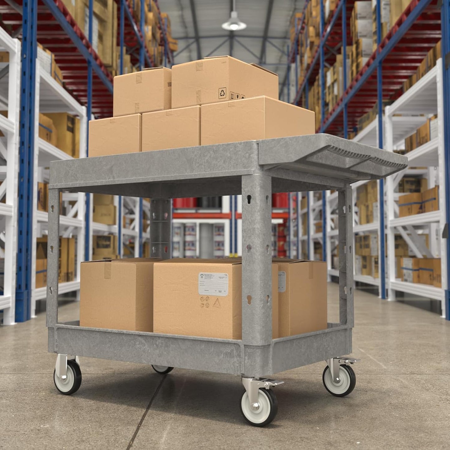 Large Garage Flat Top Utility Cart, Heavy Duty 2 Shelf Tool Cart Service Cart Rolling Push Carts