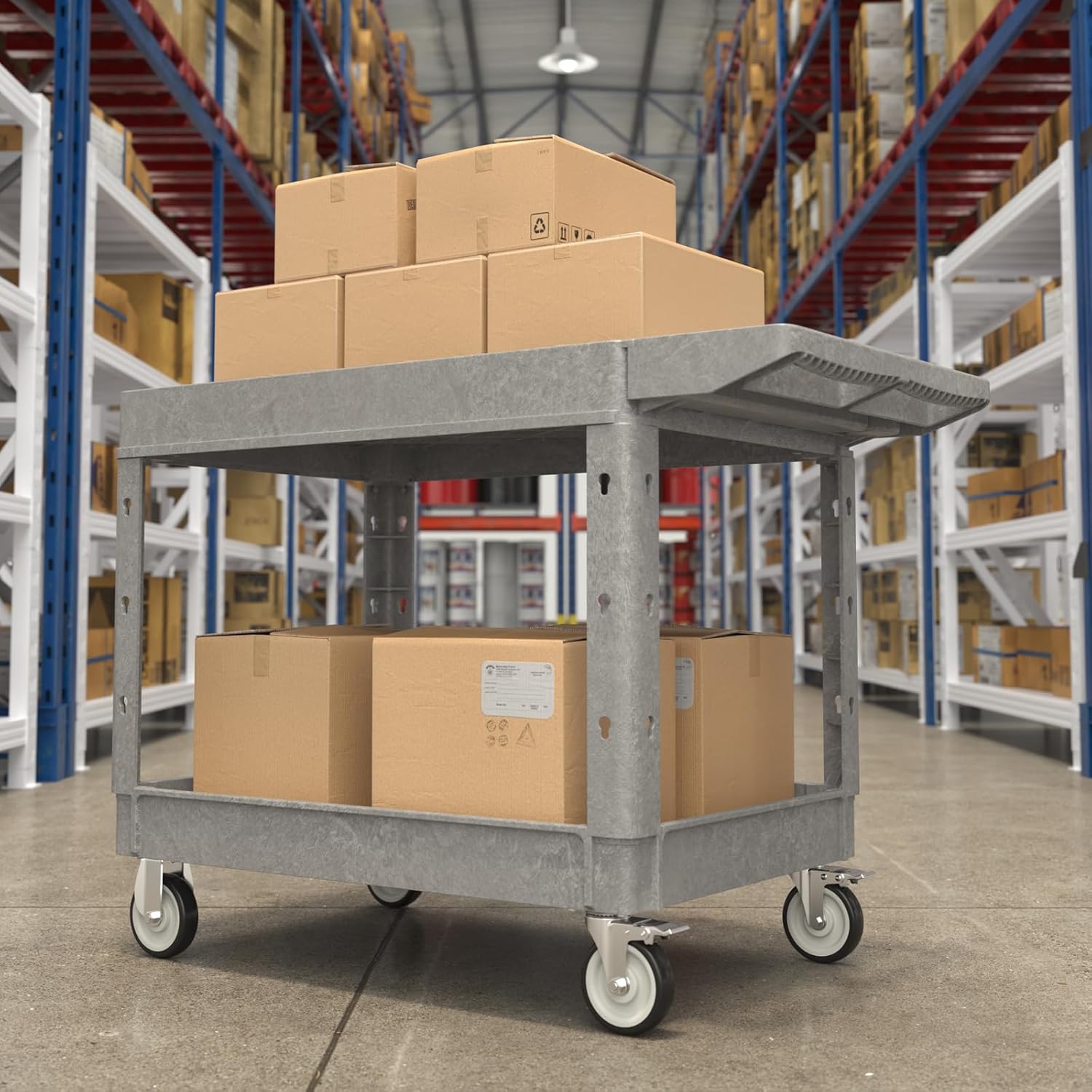 Large Garage Flat Top Utility Cart, Heavy Duty 2 Shelf Tool Cart Service Cart Rolling Push Carts