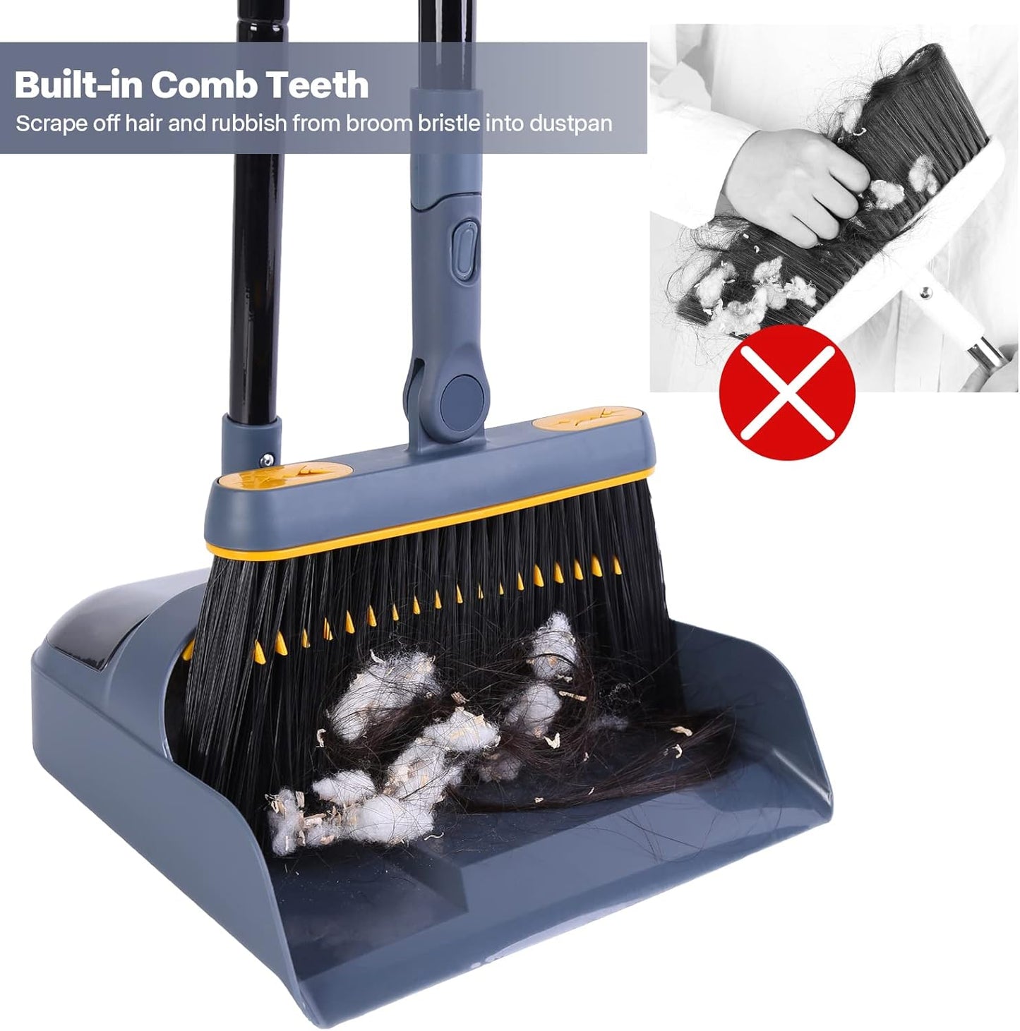 JEHONN Broom and Dustpan Set for Home, 54 Inches Long Handle Lightweight 180 Degree Rotating Indoor
