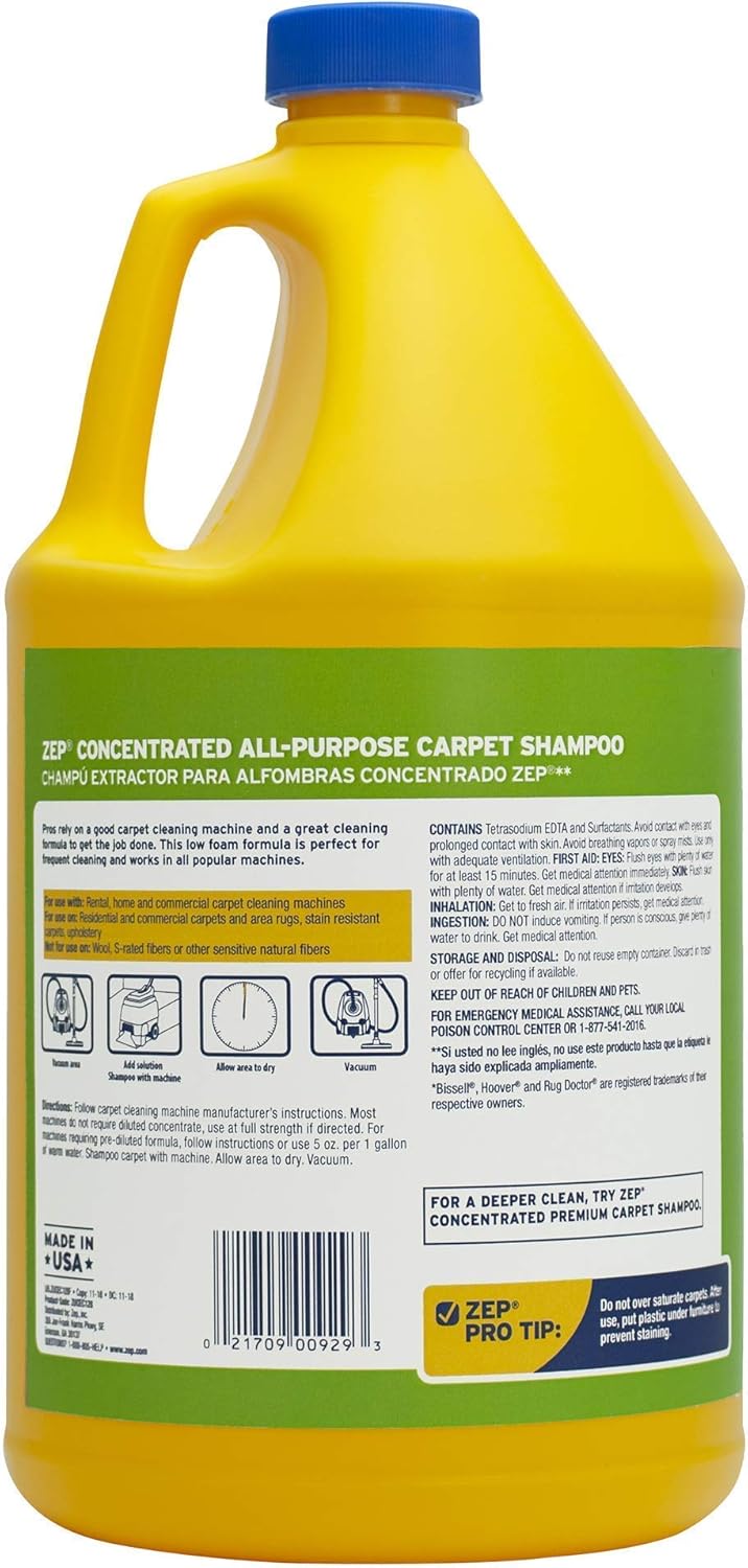 Zep All-Purpose Carpet Shampoo Concentrate Cleaner - 1 Gallon - ZUCEC128 - Professional Formula