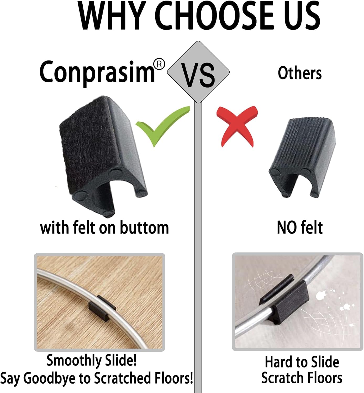 Rectangle U Shaped Chair Leg Tips Caps with Felt Pads,Furniture Feet Protector Slide Smoothly