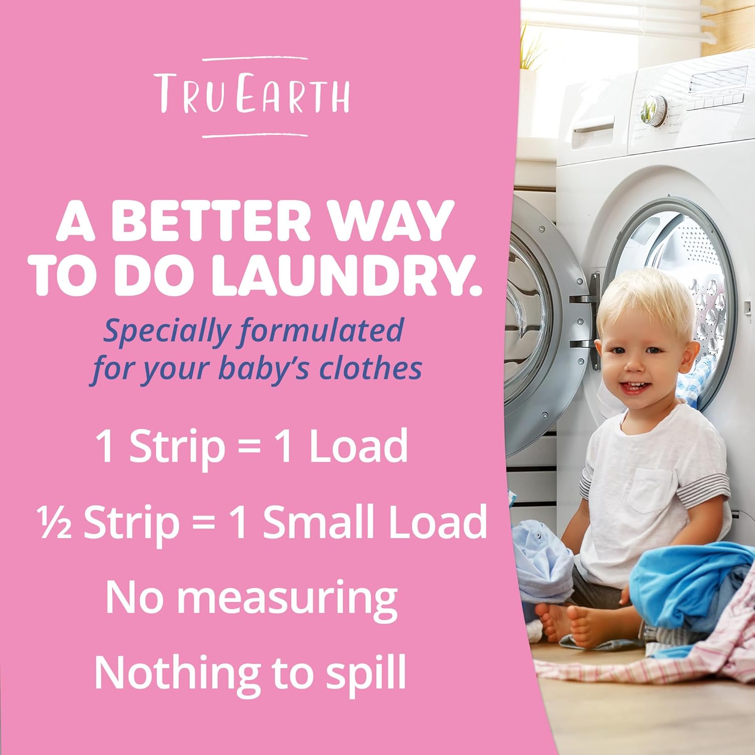 Tru Earth Hypoallergenic Baby Laundry Detergent Sheets/Strips for Sensitive Skin, 64 Count, Up to