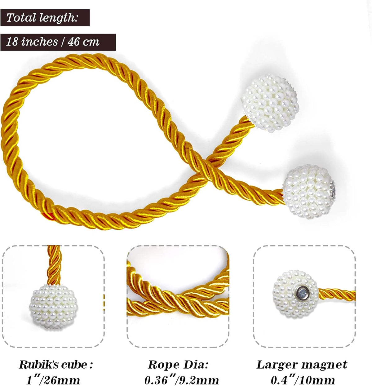 Hion Magnetic Curtain Tiebacks Golden 6 Pack, Curtain Tiebacks Buckles Holdbacks Holders Hooks Clip