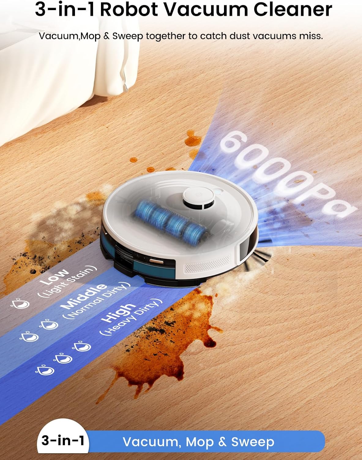 Lefant M2L Plus LiDAR Robot Vacuum and Mop, 190° PSD Obstacle Avoidance, 6000Pa Strong Suction