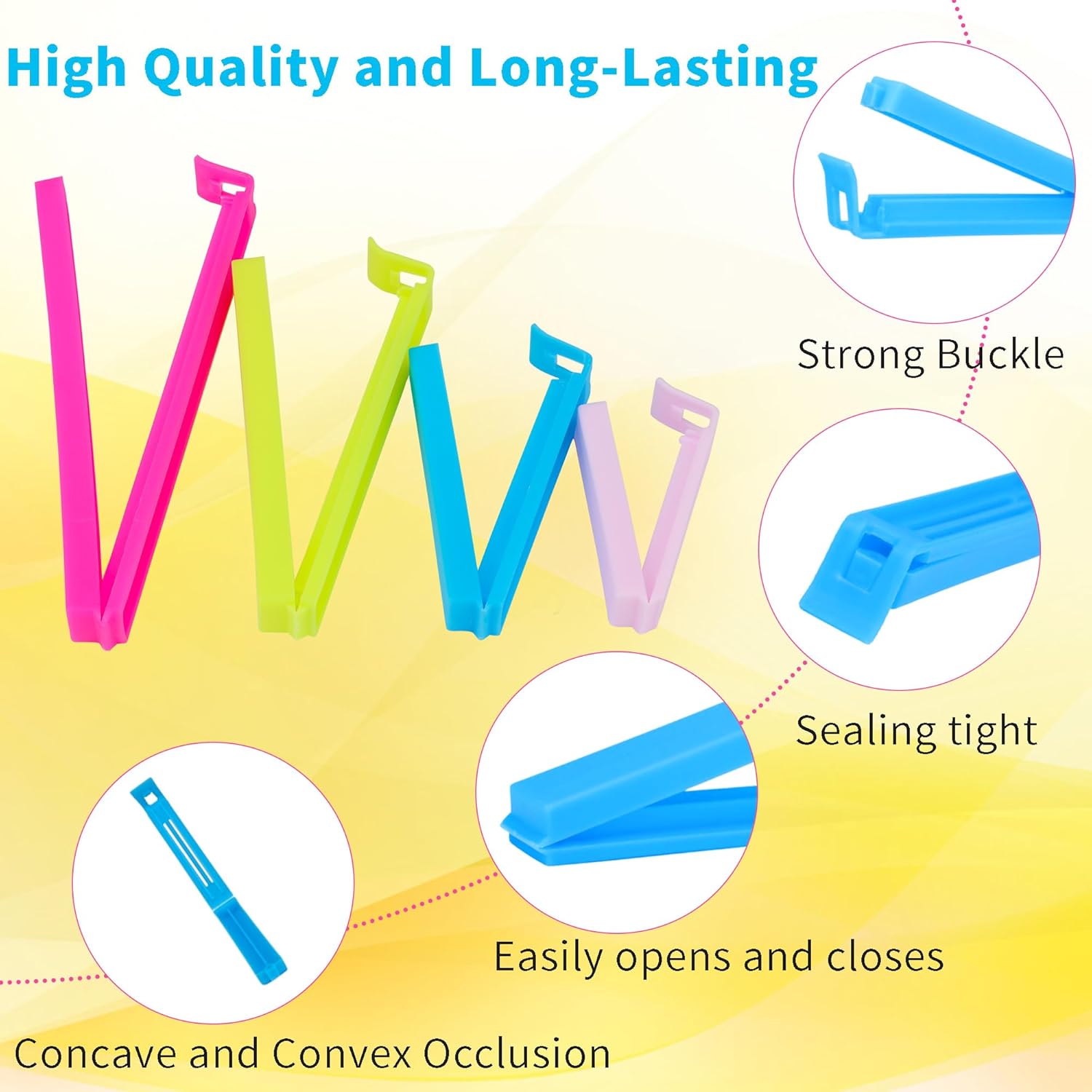34 Pack Plastic Chip Clips - Resealable Sealing Clips for Food Storage & Snack Bags - 4 Sizes