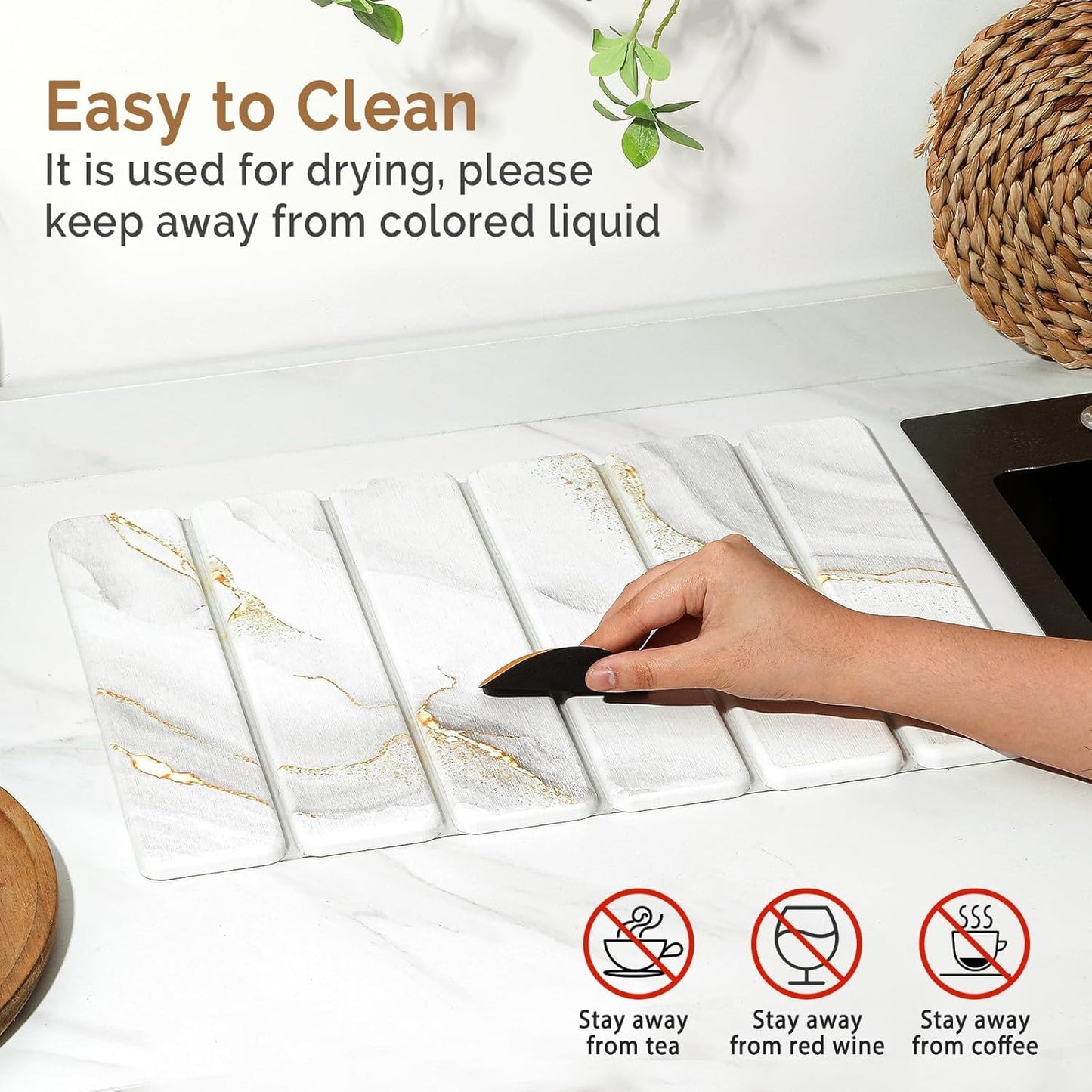 2 PCS Stone Dish Drying Mat for Kitchen Counter,Quick Dry Stone Dishes Mats,Marbled Water Absorbing