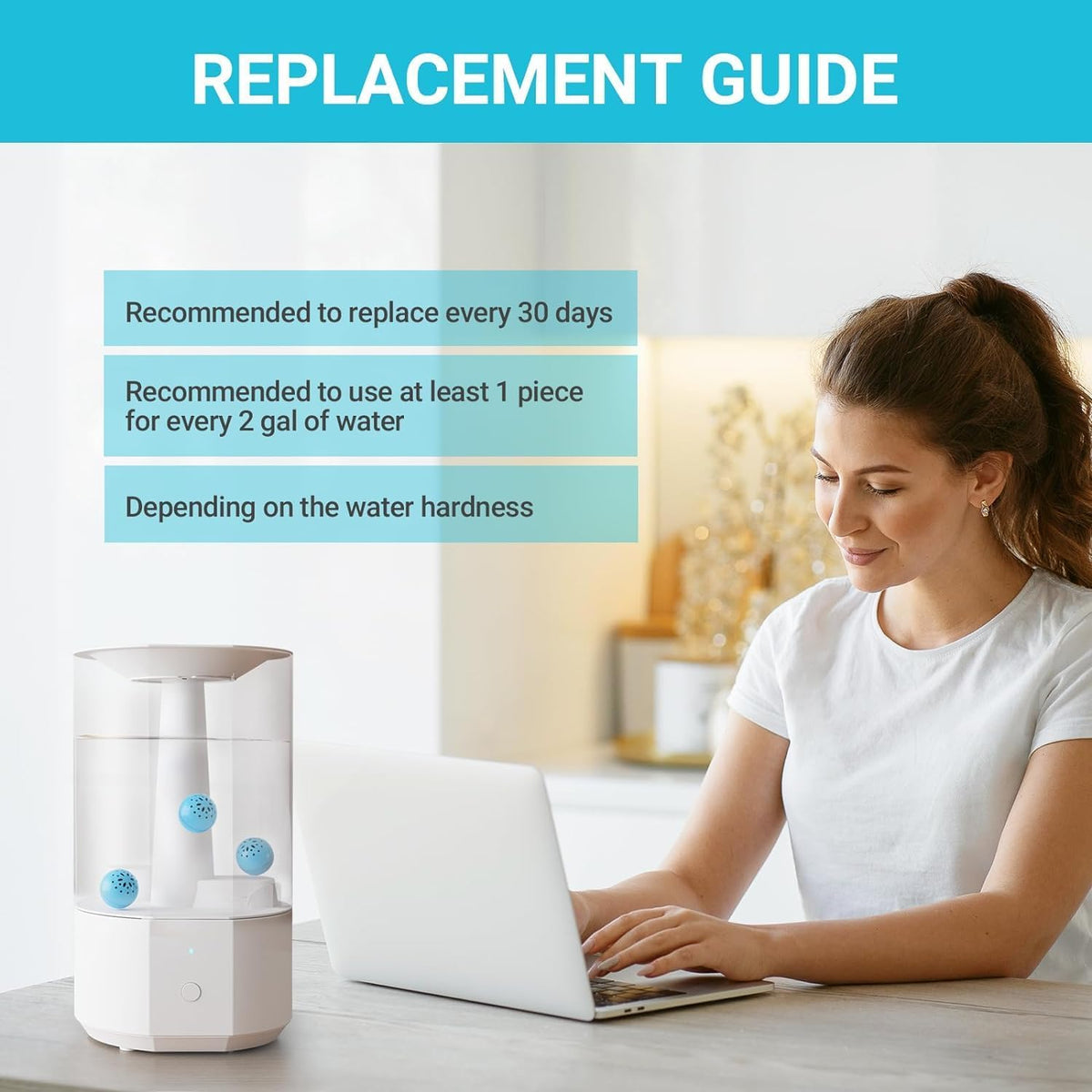 Humidifier Cleaning Ball ??Fights Mold & Odor, Prevents Hard Water Build-Up, Eliminates White Dust