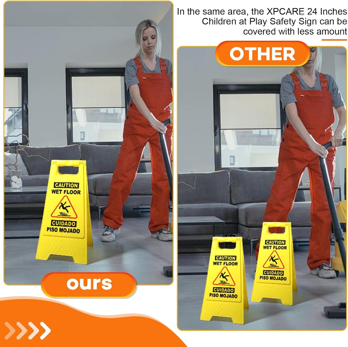 XPCARE 24 Inches Caution Wet Floor Sign, 5PACK Yellow Bilingual Double-Sided Safety Warning Signs,A