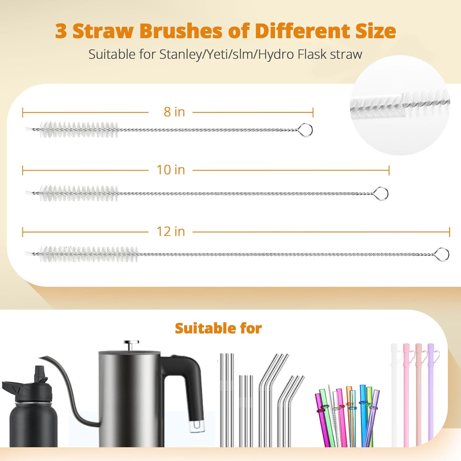 OUTXE 5 Pack Bottle Brush Set, 5-in-1 Multifunctional Water Bottle Cleaning Brush 2 Pack, with