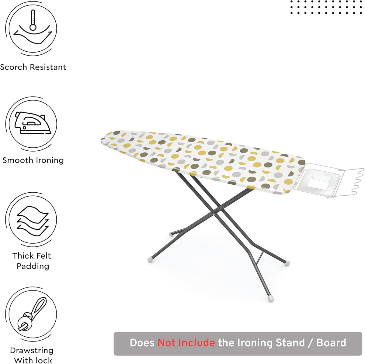Encasa XO Ironing Board Cover and Pad 54"x15" - Thick 3mm Felt Padding, Drawstring Tightening &