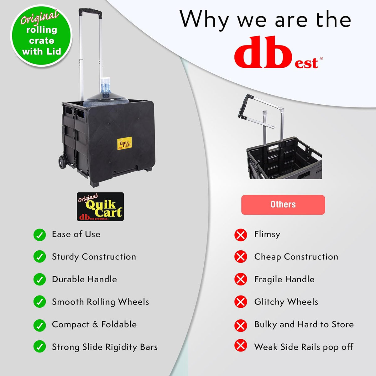 dbest products Quik Cart Collapsible Rolling Crate on Wheels for Teachers Tote Basket 80 lbs