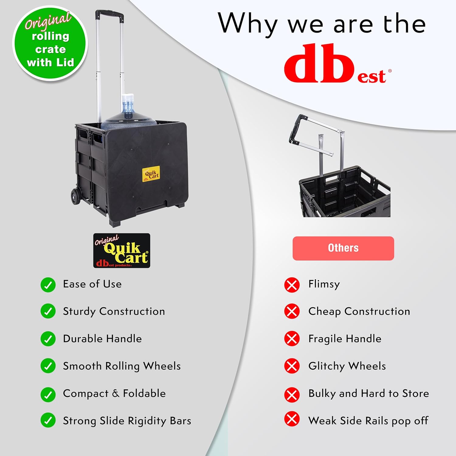 dbest products Quik Cart Collapsible Rolling Crate on Wheels for Teachers Tote Basket 80 lbs
