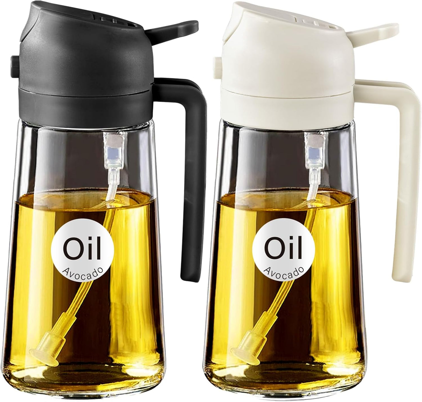 YARRAMATE 2Pcs 16oz/470ml 2 in 1 Oil Sprayer for Cooking with Stickers, Food-grade Glass Oil Spray