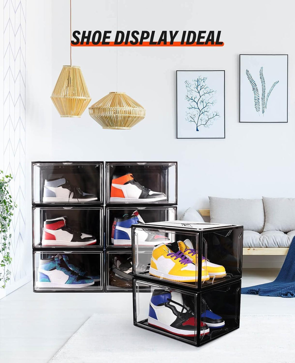 KDOR Shoe Boxes Clear Plastic Stackable 10 Pack Sneaker Storage Boxes with Magnetic Door, Acrylic