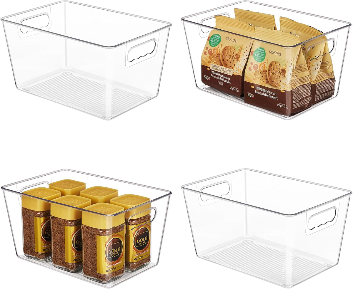 YIHONG Clear Plastic Storage Bins, 4 Pack Pantry Organizer Bins with Handle for Kitchen