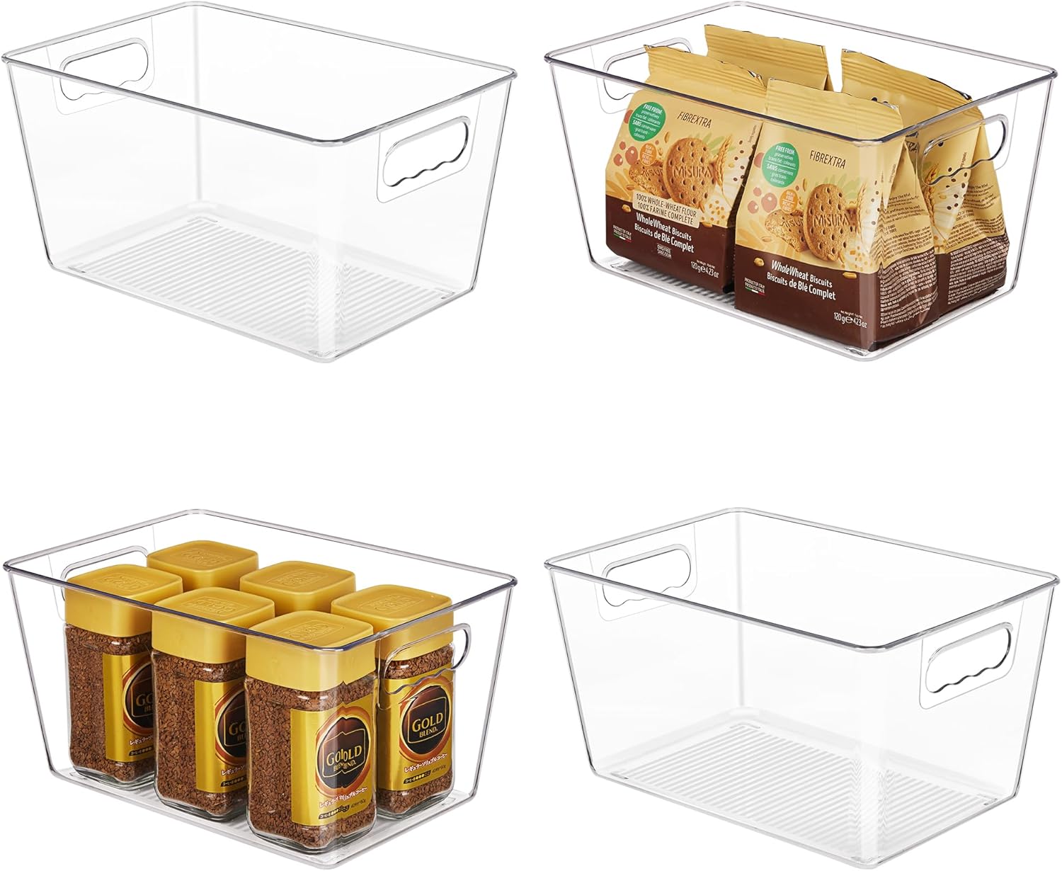 YIHONG Clear Plastic Storage Bins, 4 Pack Pantry Organizer Bins with Handle for Kitchen