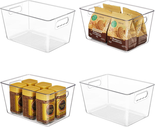 YIHONG Clear Plastic Storage Bins, 4 Pack Pantry Organizer Bins with Handle for Kitchen