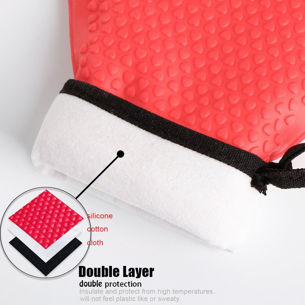 Kitchen Oven Gloves - Silicone Double-Layer Heat Resistant Oven Mitts/BBQ Gloves/Grill Gloves