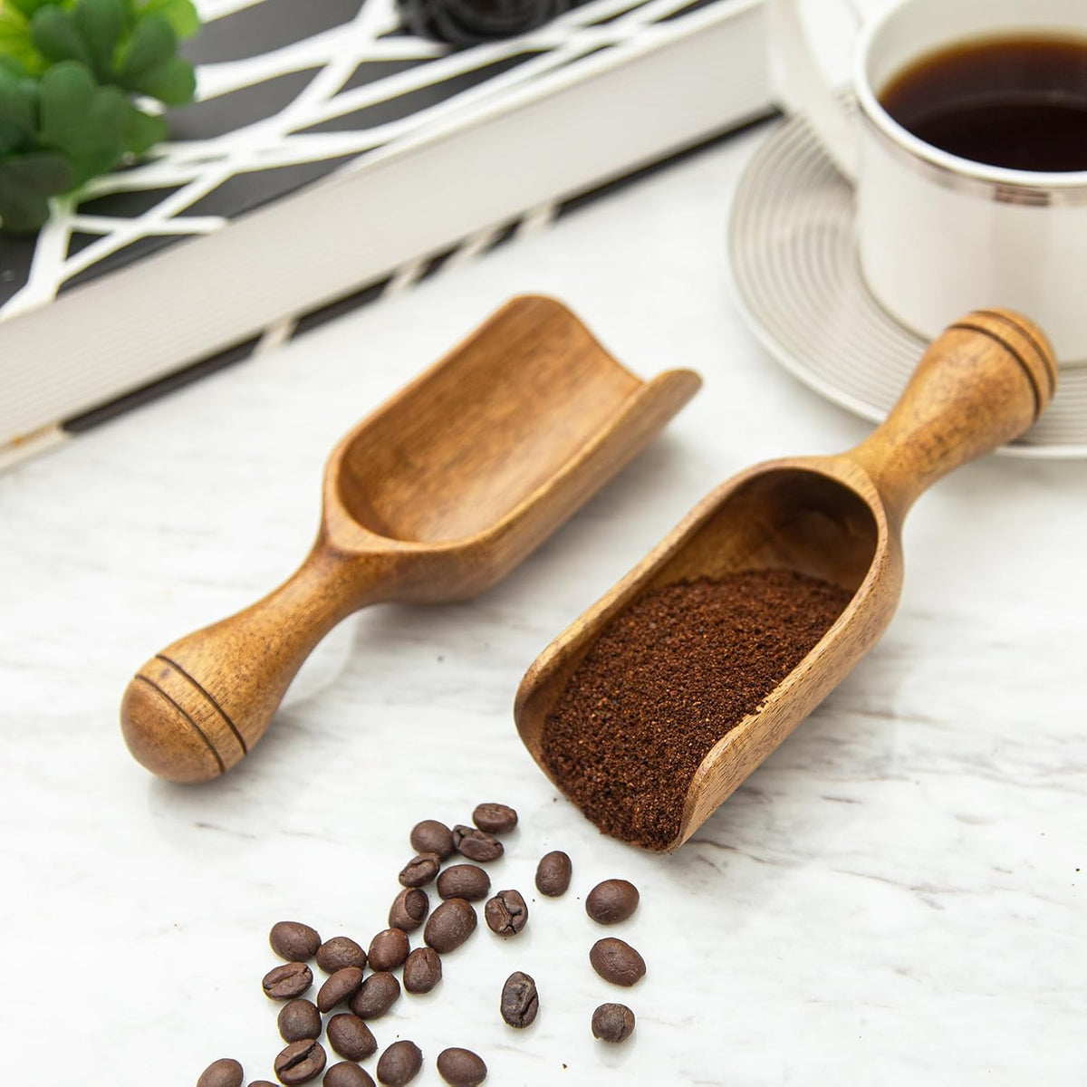 Big Coffee Scoop Shovel, 2pcs Wooden Scoop for Jars, Acacia Large Ground Coffee Scoop 5.9″