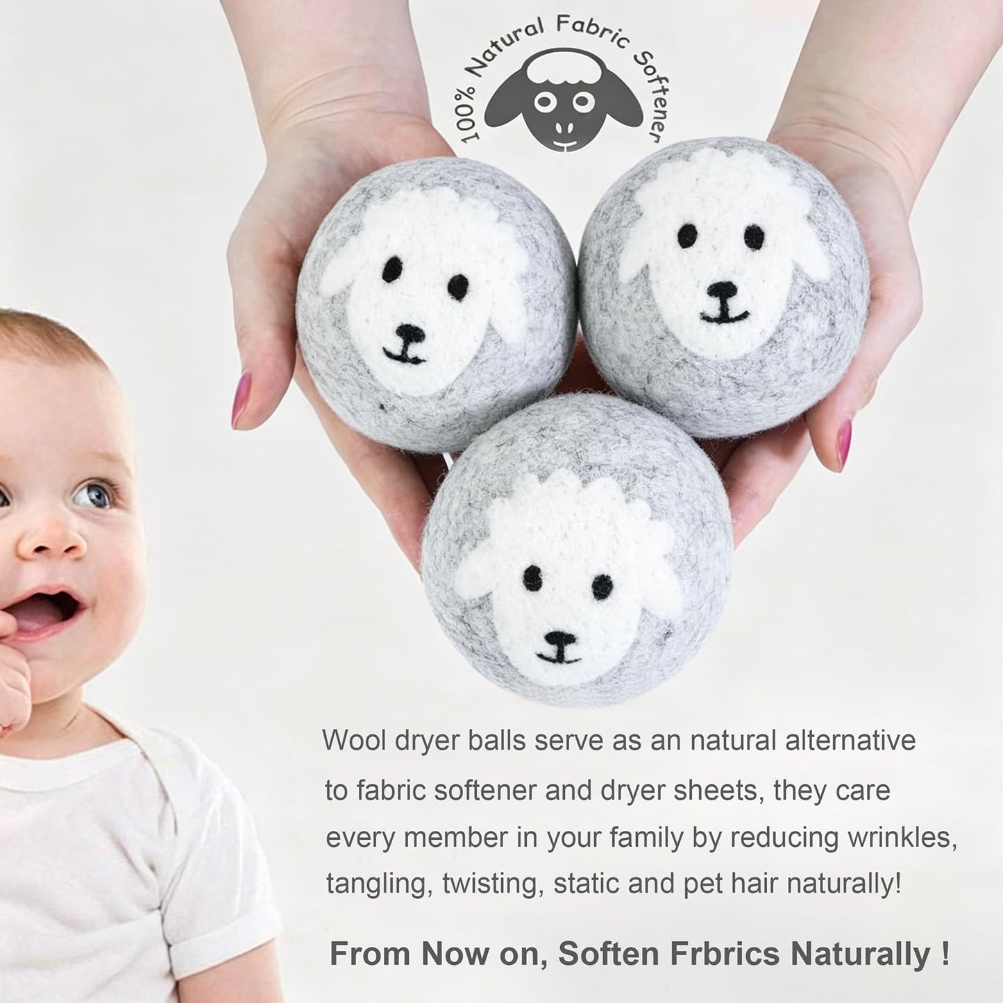 Budieggs Wool Dryer Balls XL 6-Pack, 100% New Zealand Wool Handmade