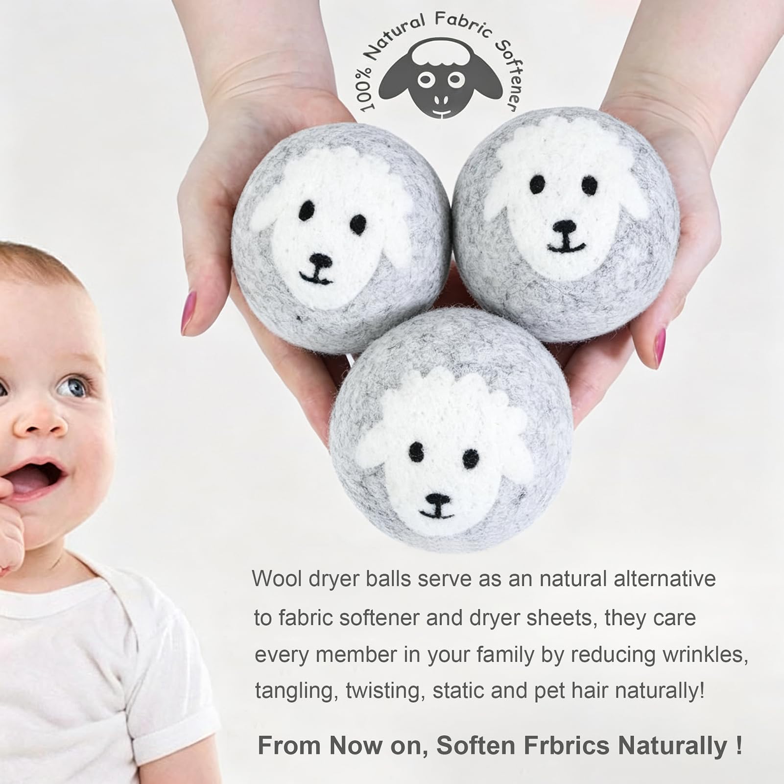 Budieggs Wool Dryer Balls XL 6-Pack, 100% New Zealand Wool Handmade