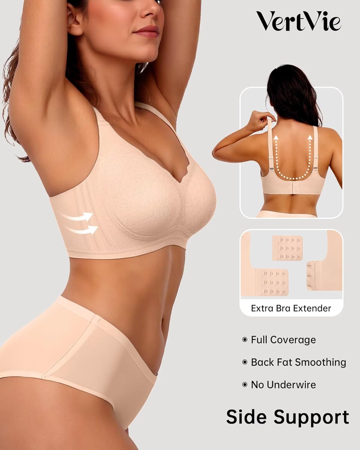Vertvie Womens Seamless Bras No Underwire Supportive Wireless Push Up Full Coverage Bralette