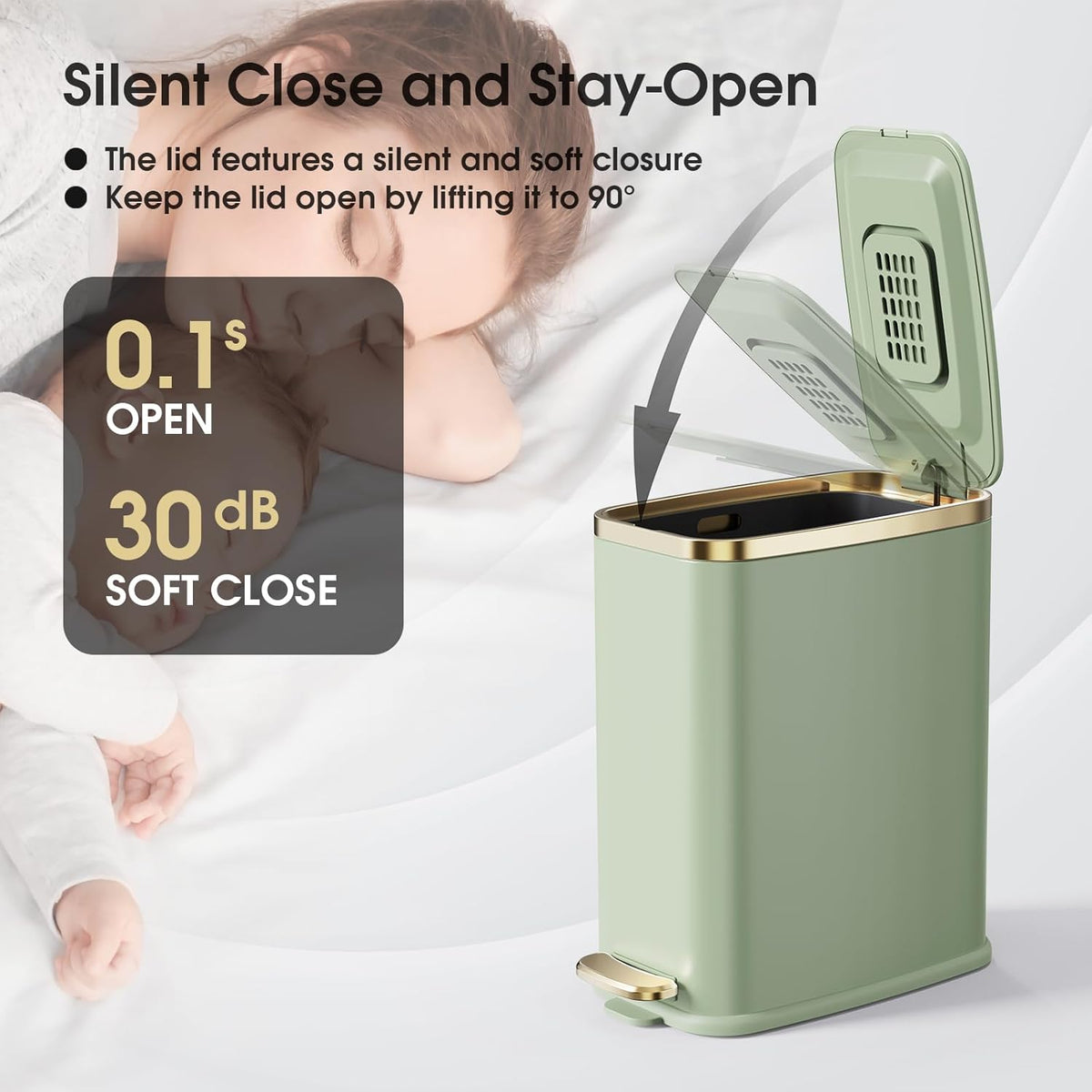 CEROELDA Small Bathroom Trash Can with Lid Soft Close-5L/1.3 Gal Slim Garbage Can-Metal Step