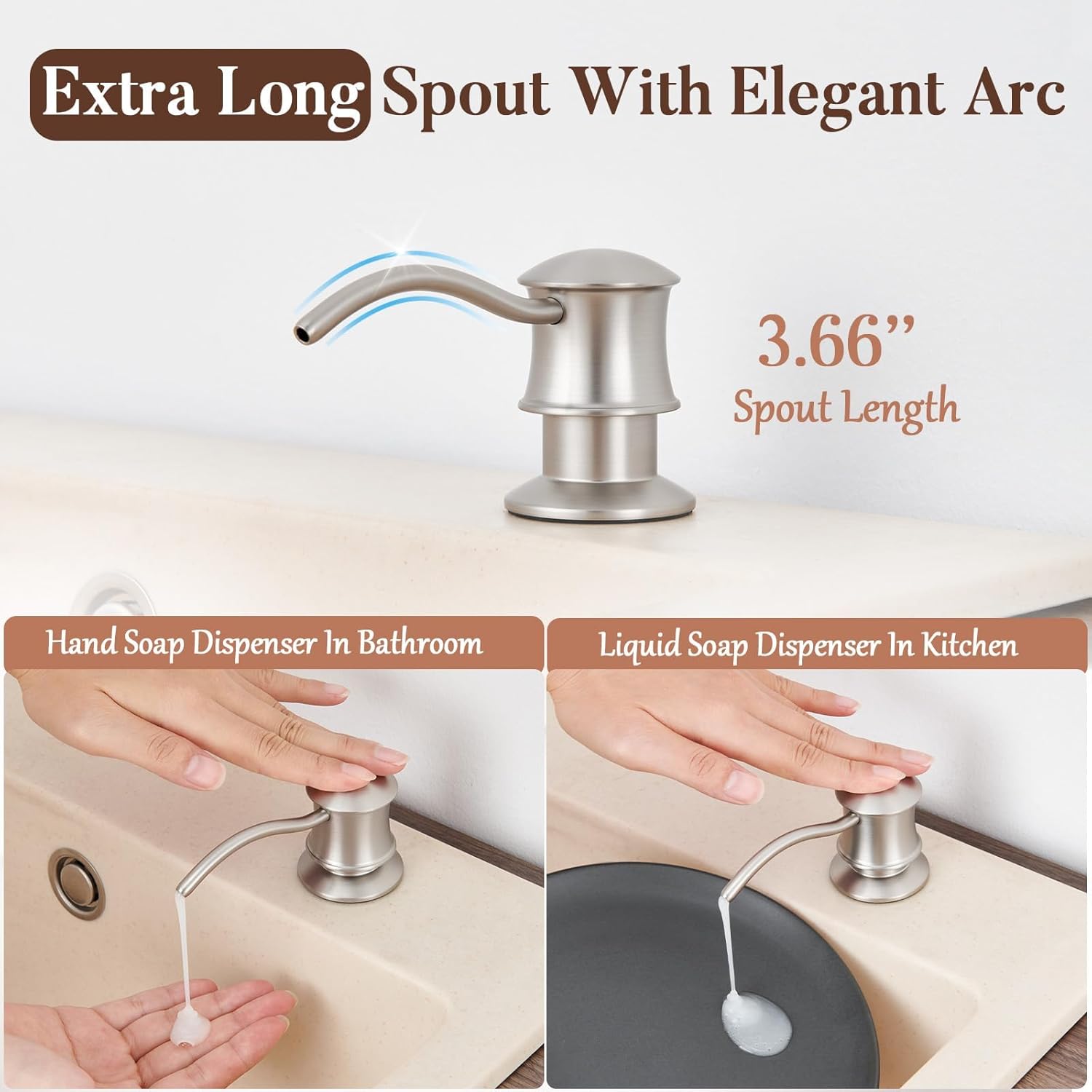 Built in Soap Dispenser for Kitchen Sink Countertop, Solid Brass Pump Head Long Spout with 10.2