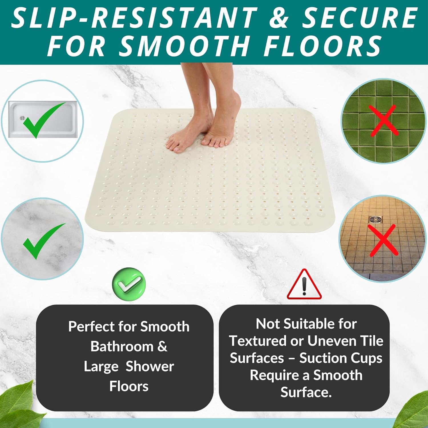 ENKOSI Extra Large Square Non Slip Shower Mat - 31 x 31-inch XL Bathroom Shower Mat - Square Shower