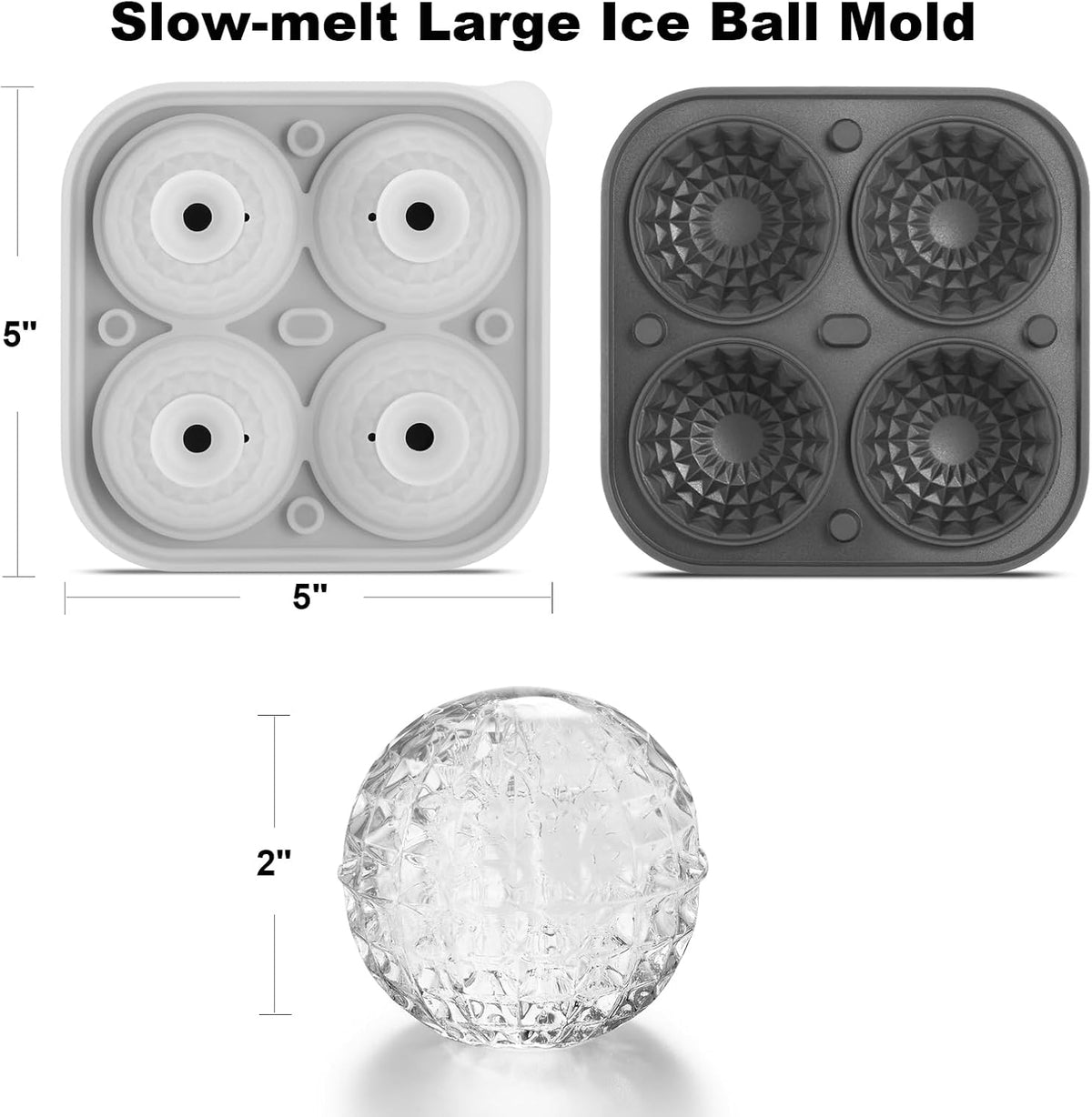 Nax Caki 3D Ball Crystal Ice Cube Tray, Large Ball Silicone Fun Shapes Whiskey Ice Mold with Funnel