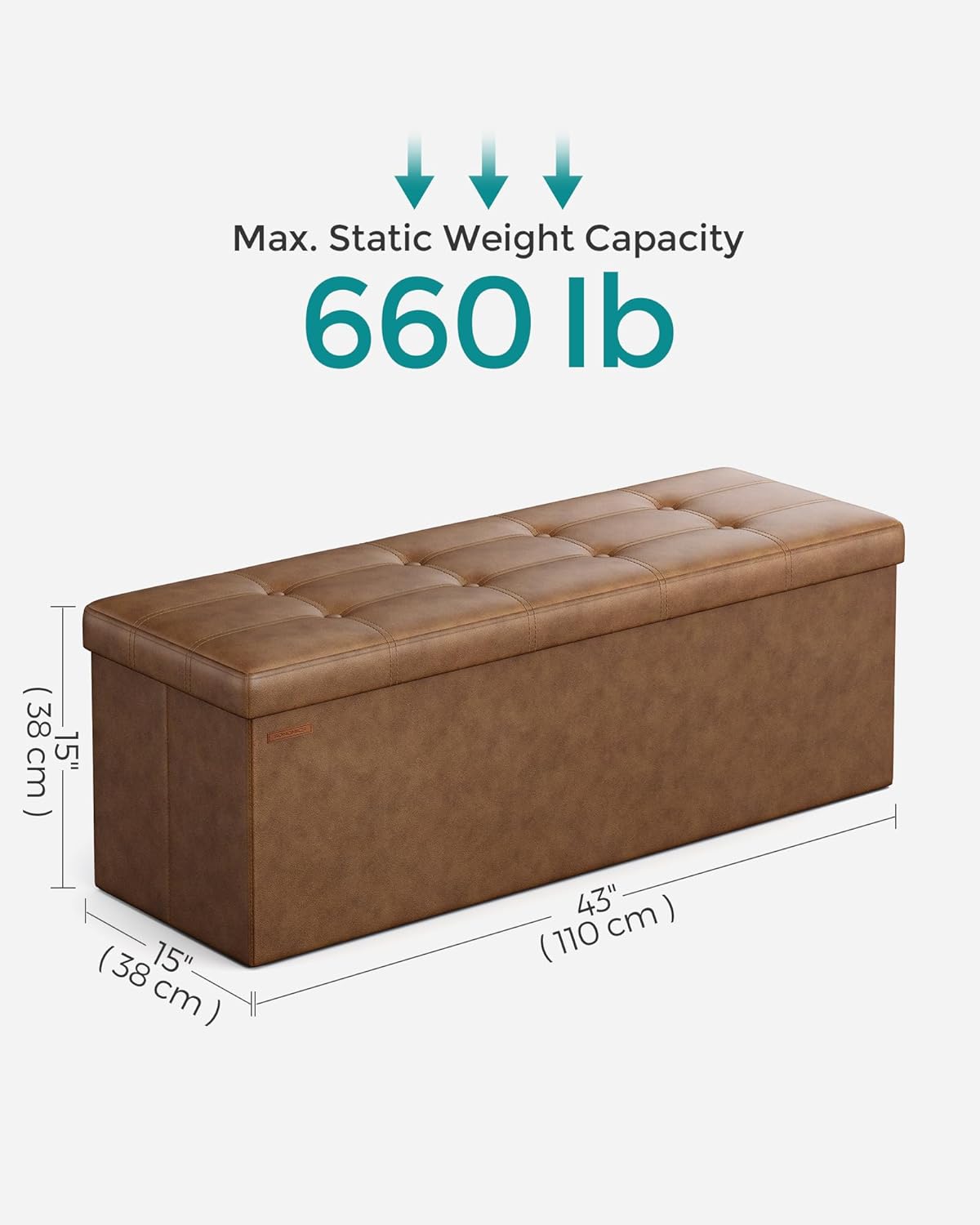 SONGMICS Mazie Collection - 43 Inches Folding Storage Ottoman Bench, Ottoman with Storage, Foot
