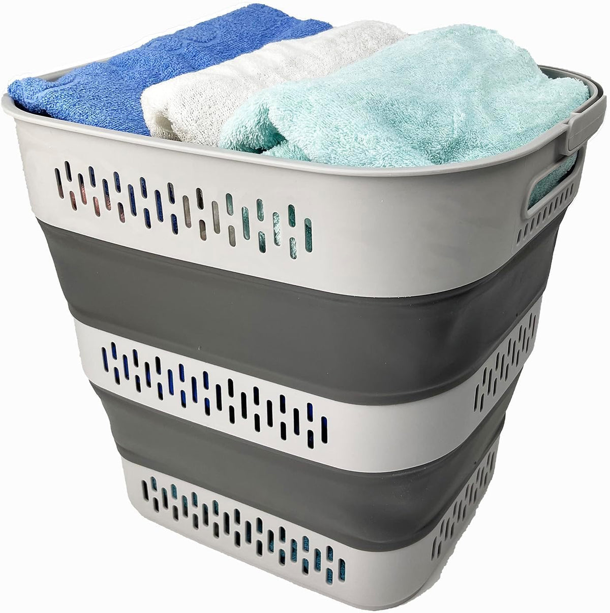 SAMMART 40L (10.5 Gallon) Collapsible Plastic Laundry Basket with Handles - Foldable Pop Up Storage