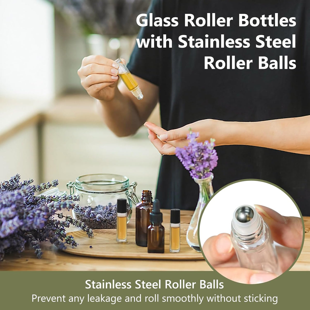 KEYWING 54 Pack Clear Essential Oil Roller Bottles – 10ml Glass Roll-On Bottles with Stainless