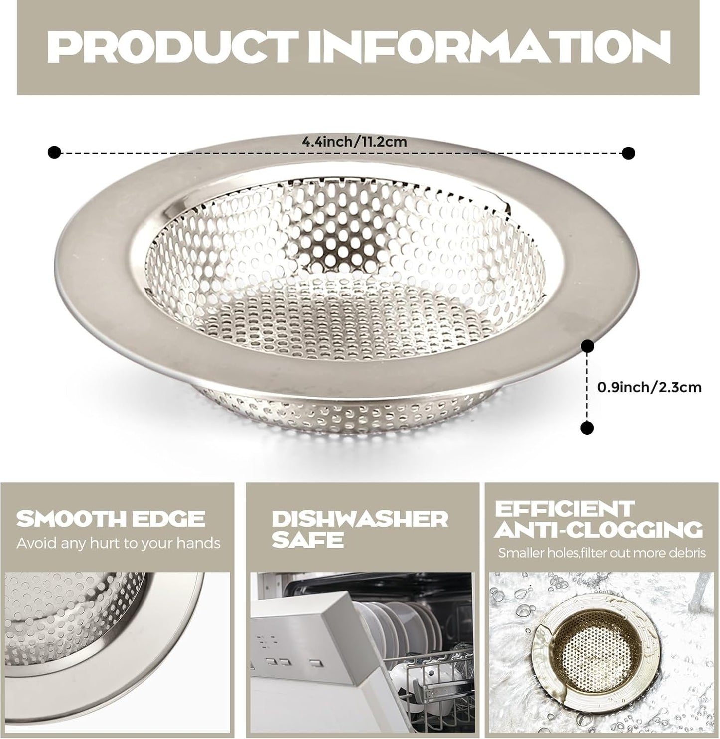 Retisee 2 Pcs Sink Strainer Stainless Steel Kitchen Sink Drain Strainer Basket Cover Mesh Hair Food
