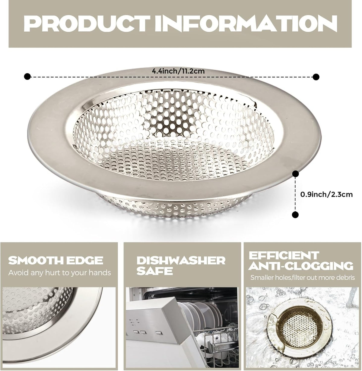 Retisee 2 Pcs Sink Strainer Stainless Steel Kitchen Sink Drain Strainer Basket Cover Mesh Hair Food