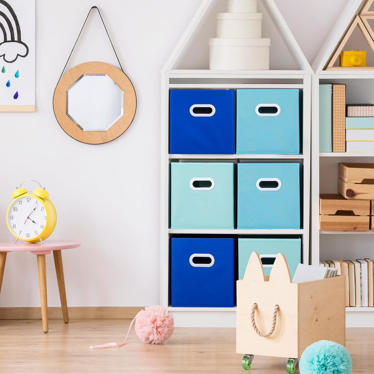Stero Fabric Storage Cubes Bins, 11 inch Fun Colored Foldable Storage Baskets with Dual Plastic