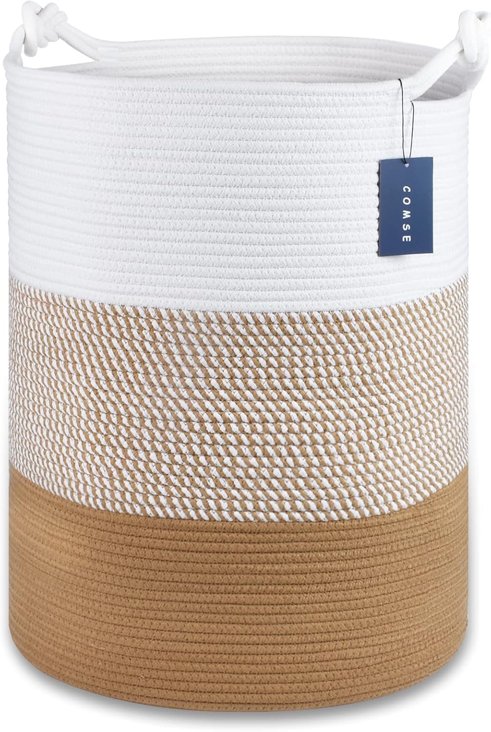 COMSE Extra Large Blanket Basket, Tall Woven Storage Basket, Nursery Hamper, 15.7”x 21.7”, Cotton